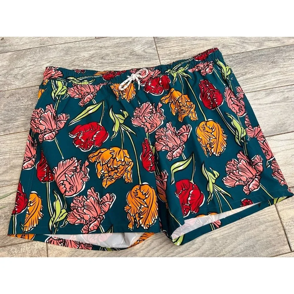 NWT George Swim Trunks Board Shorts‎ 3X UPF 50+ Antique Teal Quick Dry Floral